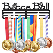 Iron Medal Holder Frame, Medals Display Hanger Rack, 3 Lines, with Screws, Rectangle with Word Bocce Ball, Sports Themed Pattern, 150x400mm(ODIS-WH0022-021)