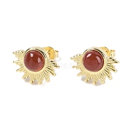 Natural Carnelian Stud Earrings, with Golden Tone Rack Plating Brass Findings, Sun, 14.6x10.9mm(EJEW-K288-01G-06)