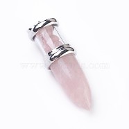 Natural Rose Quartz Big Pendants, with Platinum Tone Brass Findings, Bullet, 50~53x16~17mm, Hole: 5x7~8mm(G-F639-08G)