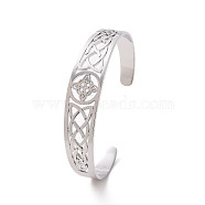 304 Stainless Steel Cuff Bangles, Hollow Witch Knot Bangles for Women, Stainless Steel Color, 1/4~5/8 inch(0.6~1.5cm), Inner Diameter: 2x2-1/2 inch(5x6.5cm)(BJEW-M234-02P)