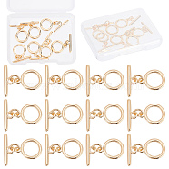 12 Sets Brass Toggle Clasps, for DIY Jewelry Making, Ring, Real 18K Gold Plated, Ring: 13x1.5mm, Hole: 1.6mm, Bar: 19.5x6.5x2mm, Hole: 2.5mm(KK-CN0001-98)