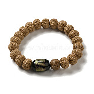 Rudraksha Stretch Bracelets, with Natural Agate, Wheat, Inner Diameter: 5.5cm, Bead: 12x9mm(BJEW-B080-31)