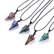 Natural & Synthetic Mixed Stone Pendants Necklaces, with Waxed Cord and Nylon Cord, Cone, 31.18 inch~33 inch(79.2~84cm), 1.5~2mm(NJEW-E140-A)