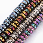 Electroplated Natural Lava Rock Beads Strands, Flat Round/Disc, Heishi Beads, Bumpy, Mixed Color, 8.5x4mm, Hole: 1mm, about 104~105pcs/strand, 15.75 inch~15.94 inch(40cm~40.5cm)(G-T114-69)