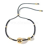 Bohemian Style Brass & Glass Beaded Bracelets, Slider Bracelets for Women, Black, 400mm(AF6030-1)