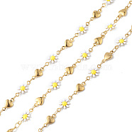 304 Stainless Steel Enamel Link Chains, with Spool, Unwelded, Heart & Flower, Golden, 10~12.5x5~7x2mm(CHS-P016-12G)