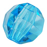 Transparent Acrylic Beads, Faceted, Round, Sky Blue, 10mm in diameter, 10mm thick, hole: 2mm(X-PL990Y-5)