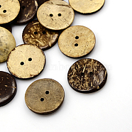Coconut Buttons, 2-Hole, Flat Round, Coconut Brown, 25x3mm, Hole: 2mm(COCO-I002-098)