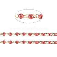 Brass Handmade Beaded Chain, Link Chains, with Enamel, Long-Lasting Plated, Real 18K Gold Plated Unwelded, with Spool, Red, 5x2x2mm, about 32.8 Feet(10m)/roll(CHC-G011-08G-06)