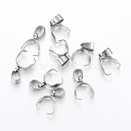304 Stainless Steel Pendant Pinch Bails, Stainless Steel Color, 12x9x4mm, Hole: 6x4mm(STAS-H443-32P)