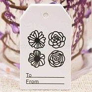 Paper Gift Tags, Hange Tags, For Arts and Crafts, Valentine's Day, Rectangle with Flower Pattern, White, 50x30x0.4mm, Hole: 3mm(CDIS-P001-E01-A)