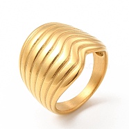 Ion Plating(IP) 304 Stainless Steel Finger Rings for Women Men, Striped Wide Band Rings, Real 18K Gold Plated, Inner Diameter: 17mm, 3~18.5mm(RJEW-C049-29A-G)