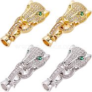 4 Sets 2 Colors Brass Micro Pave Cubic Zirconia Fold Over Clasps, Leopard, Platinum & Golden, 32mm, 2 sets/color(ZIRC-CA0001-11)