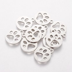 304 Stainless Steel Charms, Flat Round with Animal Claw, Stainless Steel Color, 14x12x1.2mm, Hole: 1.5mm(STAS-Q201-T065)