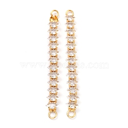 Brass Clear Horse Eye Cubic Zirconia Links Connectors, Long-Lasting Plated, Rectangle, Real 18K Gold Plated, 56x3.5~6x3.5mm, Hole: 2.5mm(ZIRC-G170-21G)