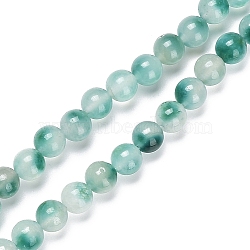 Faceted Rondelle Dyed Natural White Jade Bead Strands, Round, Green, 8mm, Hole: 1mm, about 47pcs/strand, 14.29''(36.3cm)(G-D073-01B)