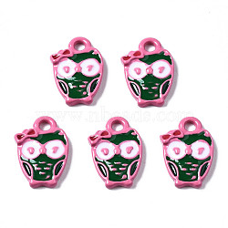 Spray Painted Alloy Enamel Charms, Cadmium Free & Lead Free, Owl, Green, 12x8x2mm, Hole: 1.5mm(X-PALLOY-Q441-026-RS)