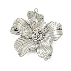 304 Stainless Steel Pendants, with Rhinestone, Flower Charm, Stainless Steel Color, Crystal, 26x24.5x4mm, Hole: 1.2mm(X-STAS-L022-438P-01)