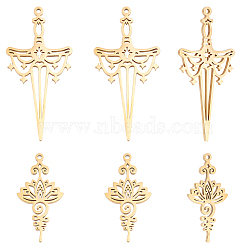 12Pcs 2 Style 304 Stainless Steel Pendant,  Hollow Charms, Sword & Flower, Real 18K Gold Plated, 33.5~47x17~25x1.5mm, Hole: 1.4~1.5mm, 6pcs/style(STAS-BBC0001-59)