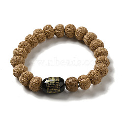 Rudraksha Stretch Bracelets, with Natural Agate, Wheat, Inner Diameter: 5.5cm, Bead: 12x9mm(BJEW-B080-31)