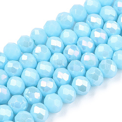 Electroplate Glass Beads Strands, Opaque Solid Color, AB Color Plated, Faceted, Rondelle, Light Sky Blue, 3.5~3.8x3mm, Hole: 0.4mm, about 113~115pcs/strand, 32.5~33cm(EGLA-A044-P3mm-B06)