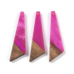 Resin & Wood Pendants, Triangle Charms, Fuchsia, 49x14.5x3.5mm, Hole: 2mm(WOOD-F015-15F)