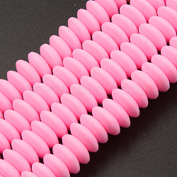 Handmade Polymer Clay Beads Strands, Flat Round, Hot Pink, 8.5~9x3.5mm, Hole: 1.6mm, about 112pcs/strand, 15.75 inch~16.14 inch(40~41cm)(X-CLAY-N008-064-A08)