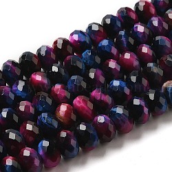 Natural Rainbow Tiger Eye Beads Strands, Dyed, Faceted, Rondelle, Midnight Blue, 10x6mm, Hole: 1.2mm, about 56pcs/strand, 15.35 inch(39cm)(G-NH0002-D02-04)