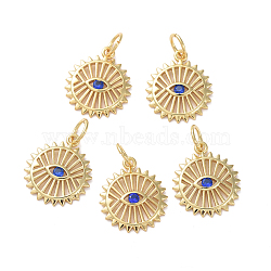 Brass Micro Pave Cubic Zirconia Charms, Long-Lasting Plated, Flower with Blue Eye, Real 18K Gold Plated, 12.1x14.2x1.8mm, Hole: 3.7mm(ZIRC-G160-46G)