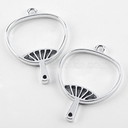 Rack Plating Alloy Fan Open Back Bezel Pendants, For DIY UV Resin, Epoxy Resin, Pressed Flower Jewelry, Hollow, Cadmium Free & Nickel Free & Lead Free, Silver Color Plated, 42x30x3.5mm, Hole: 3mm(X-PALLOY-S047-18D-FF)