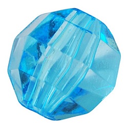 Transparent Acrylic Beads, Faceted, Round, Sky Blue, 10mm in diameter, 10mm thick, hole: 2mm(X-PL990Y-5)