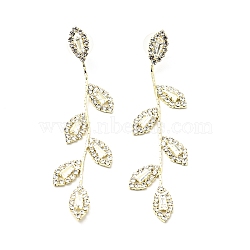 Clear Cubic Zirconia & Crystal Rhinestone Long Dangle Stud Earrings, Brass Earrings with 925 Sterling Silver Pins for Women, Light Gold, Leaf Pattern, 81mm, Pin: 0.8mm(EJEW-C037-06C-LG)