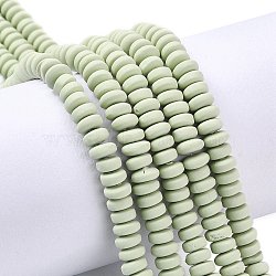 Handmade Polymer Clay Beads Strands, for DIY Jewelry Crafts Supplies, Flat Round, Pale Green, 6~7x3mm, Hole: 1.5mm, about 113~116pcs/strand, 15.55 inch~16.14 inch(39.5~41cm)(X-CLAY-N008-008-101)