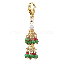 Glass Seed Bead Pendant Decorations, with Iron Bead Caps, Glass Pearl Bead and Zinc Alloy Lobster Claw Clasps, Golden, 55mm(HJEW-MZ00057-02)