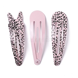 Cute Spray Painted Iron Snap Hair Clips, Teardrop & Rabbit with Leopard Print Pattern, Pink, 48x13.5x1.5mm, 3pcs/set(PHAR-F012-01A)
