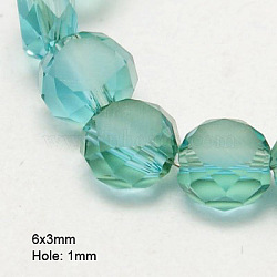 Electroplate Glass Beads, Half Plated, Faceted, Frosted, Flat Round, Dark Turquoise, 6x3mm, Hole: 1mm(EGLA-D028-17)