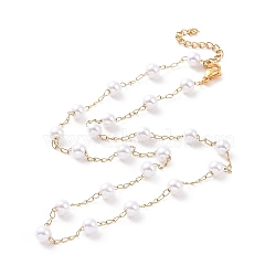 Vacuum Plating 304 Stainless Steel Beaded Necklaces, with Plastic Imitation Pearl Beads, Golden, 17.72 inch(45cm)(NJEW-E064-02G)