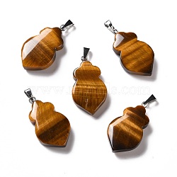 Natural Tiger Eye Pendants, with Platinum Tone Brass Findings, Leaf, 29~31x16~17x3~6mm, Hole: 2x6mm(G-F714-01F)