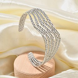 304 Stainless Steel Cuff Bangles, Multi-strand Bangles for Women, Wave, Stainless Steel Color, Inner Diameter: 2-1/2x2 inch(6.2x5.1cm)(BJEW-B108-12P)