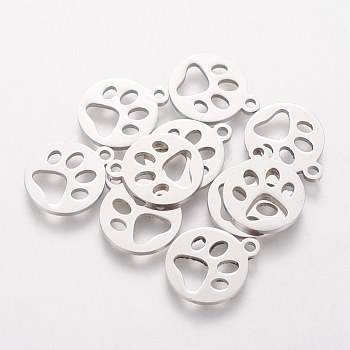 304 Stainless Steel Charms, Flat Round with Animal Claw, Stainless Steel Color, 14x12x1.2mm, Hole: 1.5mm