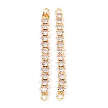 Brass Clear Horse Eye Cubic Zirconia Links Connectors, Long-Lasting Plated, Rectangle, Real 18K Gold Plated, 56x3.5~6x3.5mm, Hole: 2.5mm