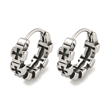 316 Surgical Stainless Steel Hoop Earrings, Cross, Antique Silver, 13.5x4mm