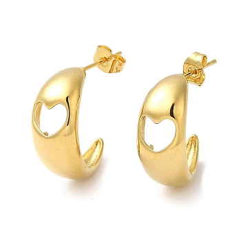 Golden 304 Stainless Steel Stud Earrings, Half Hoop Earrings, Heart, 23x9.5mm