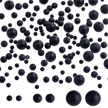 Elite 3 Style Silicone Beads, Round, Black, 5.5~15mm, Hole: 1.8~2.2mm, 120pcs/box