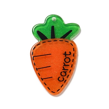 Acrylic Pendants, Fruits, Carrot, 40x24x2mm, Hole: 2mm