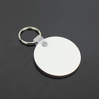 Sublimation Double-Sided Blank MDF Keychains, with Flat Round Shape Wooden Hard Board Pendants and Iron Split Key Rings, Platinum, 50x50x3mm