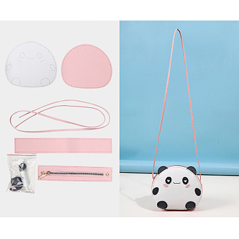 DIY Panda Crossbody Bag Making Kits, Including PU Fabric, Bag Handles, Zipper, Needle and Wire, Pink, 16x18.5x4.5cm