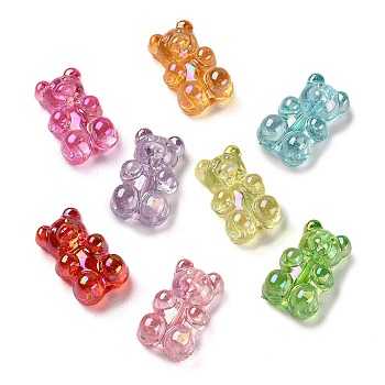 Transparent Bear Acrylic Beads, AB Color Plated, Mixed Color, 18x11x7mm, Hole: 1.4mm