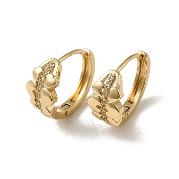 Brass Micro Pave Cubic Zirconia Hoop Earring, Heart, Light Gold, 17x9mm