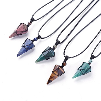 Natural & Synthetic Mixed Stone Pendants Necklaces, with Waxed Cord and Nylon Cord, Cone, 31.18 inch~33 inch(79.2~84cm), 1.5~2mm